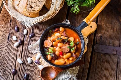 Delicious bean stew with sausage and potato