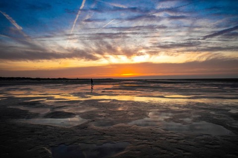 Dramatic sunset at the seaside on the Isle of Borkum