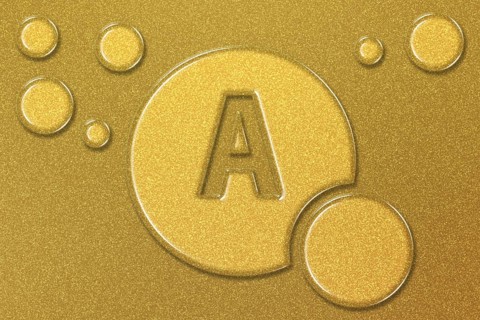 Vitamin A health Symbol, vitamin Concept, Retinol, Retinal, beta carotene, gold background