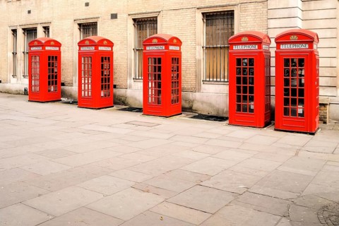 The five red phone boxes in London