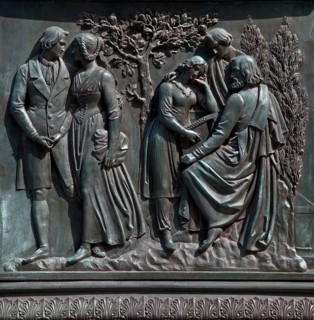 1844 by Ludwig Michael von Schwanthaler, bronze relief on the plinth with figures from Goethe's