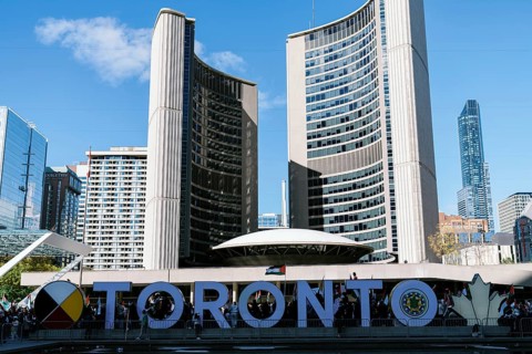 Toronto, Canada - 28 October 2023: Demonstrators in Toronto advocating for peace in Gaza.