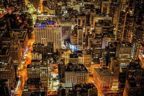 New York night view seen from the Empire State Building. Shooting Location: New York, Manhattan