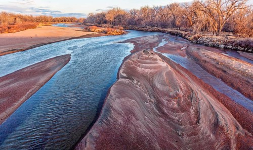 Winter sunset over South Platte River in eastern Colorado