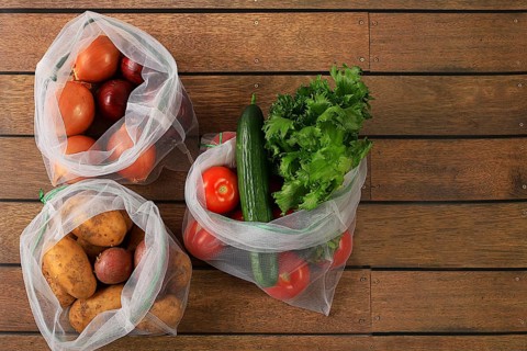 Healthy natural products in an eco bag to boost immunity, healthy lifestyle concept, zero waste.