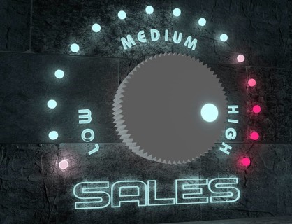 Balance adjust between low and high sale. regulator with neon shine scale. 3D rendering