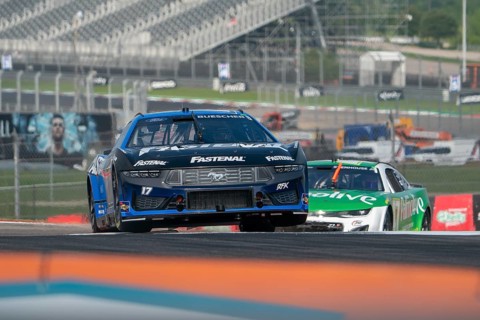 Chris Buescher takes to the track to practice for the EchoPark Automotive Grand Prix in Austin, TX,