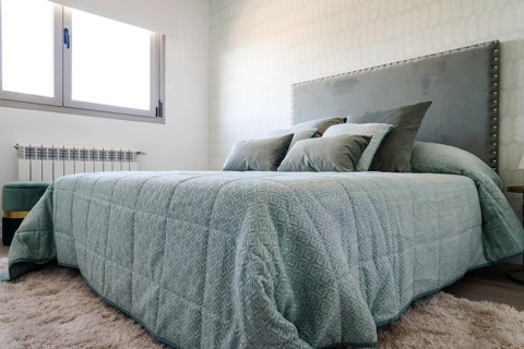 Stylish contemporary bedroom interior. Scandinavian interior design