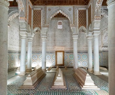 Marrakesh, Morocco, 23 March, 2024: interior view of the Chamber of the Twelve Columns in the