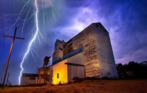 Lightning Storm Canada Rural Grain Elevator Countryside