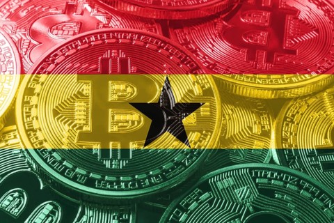 Ghana bitcoin flag, national flag cryptocurrency concept black background