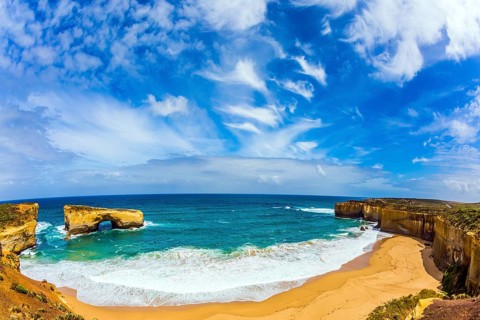 The Great Ocean Road of Australia. Azure ocean water of a small bay on the Pacific coast. The