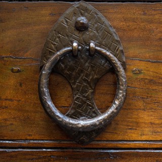 Close up of rustic old door in Spoleto, Italy