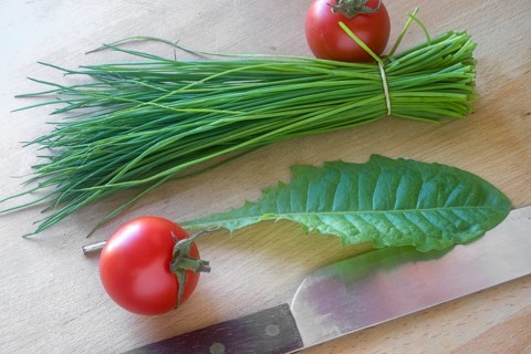Chives on a chopping board