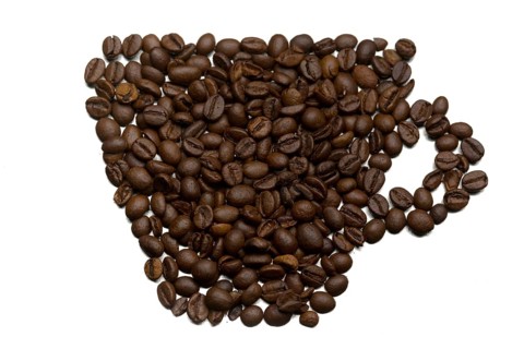 Silhouette of a cup of coffee beans. Isolate on white background