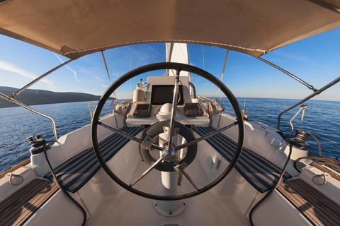 Inside the cockpit of sailing yacht