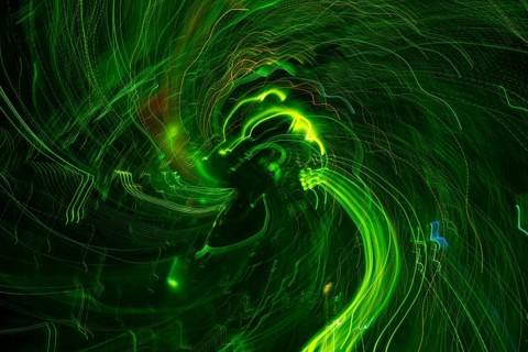 An image of green moving lights background