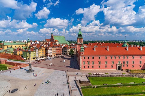 The Castle Square in Old Town of Warsaw, Poland