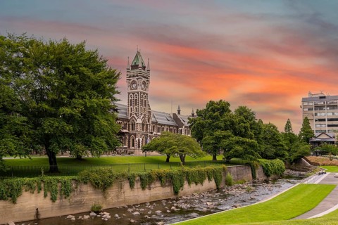 Main building of University of Otago in Dunedin, South Island of New Zealand