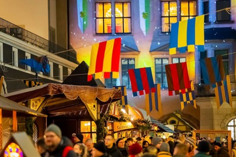 Medieval Christmas market in the stable yard of the Residenzschloss. Dresden, Saxony, Germany