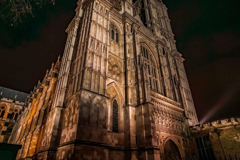 Westminster Abbey of night view (London). Shooting Location: United Kingdom, London