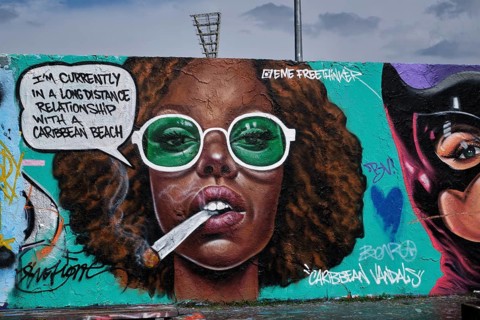 Germany, Berlin, 04.08.2024, Sunday afternoon in Mauerpark, Graffiti wall, work by Eme Freethinker,