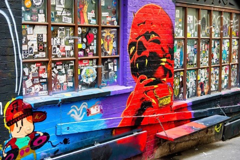Colourful street art on AC/DC Lane, Melbourne, Victoria, Australia