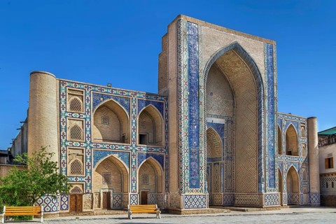 Ulugbek Madrasah was built at the beginning of the 15th century in Bukhara, Uzbekistan. Facade
