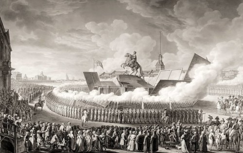 The opening of the Equestrian memorial to Peter the Great on the square of St. Petersburg, Russia,