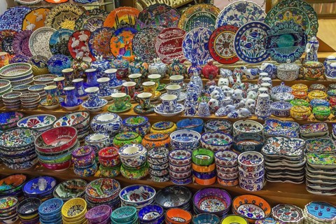 Colorful ceramics for sale on the Grand Bazaar at Istanbul