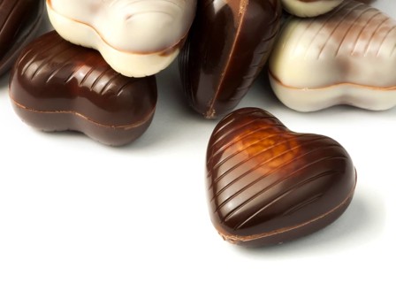 Chocolates in the shape of hearts white isolated