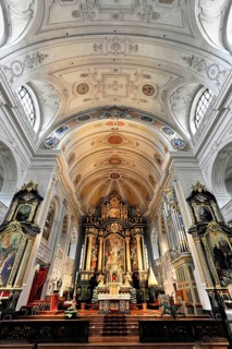 Interior view, central nave, Basilica and pilgrimage church of St. Anna, Altötting, Bavaria,