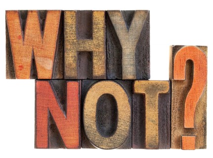 Why not question in vintage letterpress wood type blocks, stained by ink, isolated on white