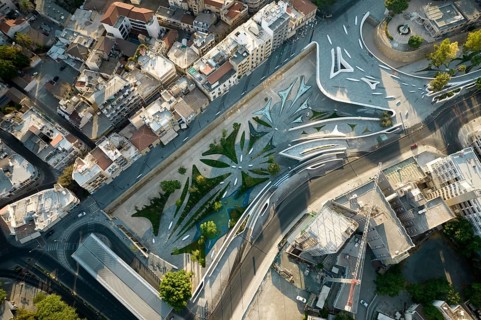 Aerial view of Nicosia cityscape the capital city of Cyprus and Eleftheria square with modern
