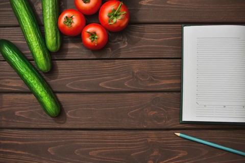 Spring Food Diet on a wooden background. Top view