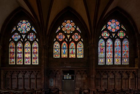Freiburg im Breisgau, Cathedral of Our Lady, interior, medieval windows of the south aisle: left: