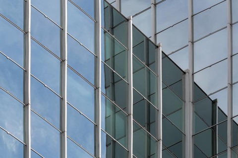 Facade of a modern office building in Frankfurt, Germany