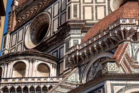 FLORENCE, ITALY, SEPTEMBER 21, 2023, Neo-gothic facade of the renaissance cathedral Santa Maria del