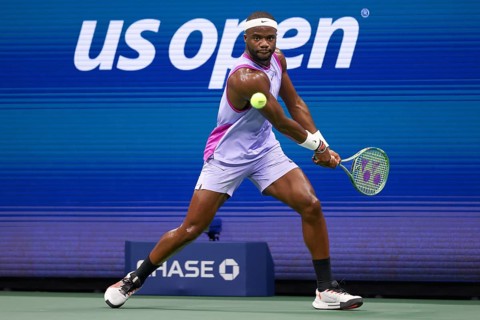 Tennis player Frances Tiafoe in action at the US Open 2024 Championships, Billie Jean King Tennis