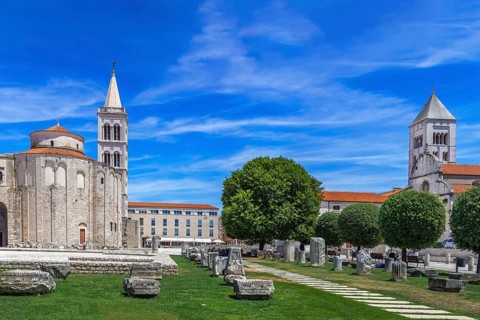 View of Roman Forum with Church of St. Donatus and St. Mary's Church, Zadar, Croatia