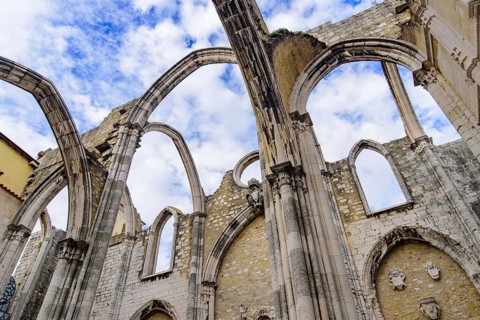 Ruins of Carmo Convent, an archaeological museum in Lisbon, Portugal