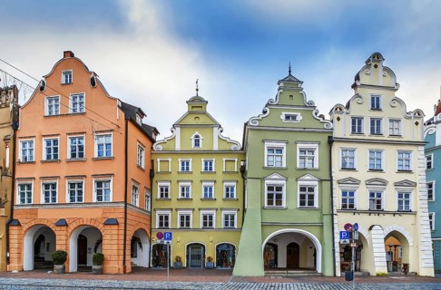 Historical houses on Altstadt street in Landshut, Germany