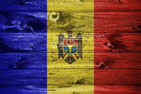 Moldova flag on wooden planks background wood flag