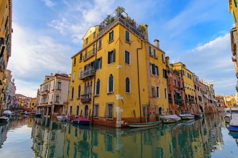 Vintage buildings along the canal in Venice, Italy