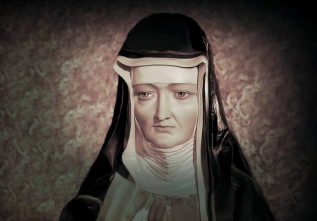 Figure of Hildegard of Bingen, Sibyl of the Rhine, 1098 – 1179, German Benedictine abbess and