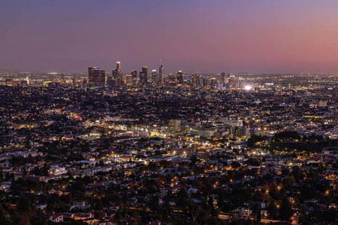 A picture of Downtown Los Angeles at sunset