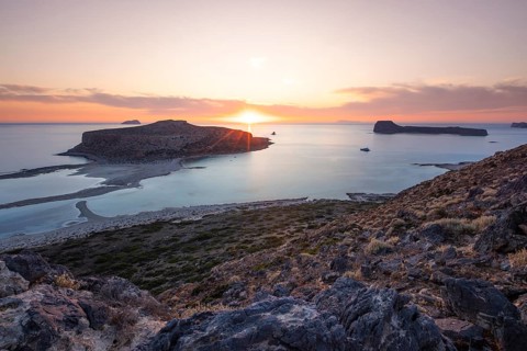 Balos beach at sunset, Crete, Greek Islands, Greece