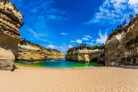 Magnificent little beach in the bay of Pacific ocean. The Great Ocean Road of Australia. The