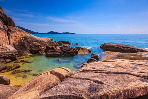 Huge stones polished smooth sea. Lamai Beach in Koh Samui, Thailand