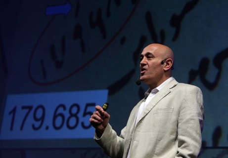 Sofia, Bulgaria - May 12, 2013: British theoretical physicist Jim Al-Khalili is lecturing at the
